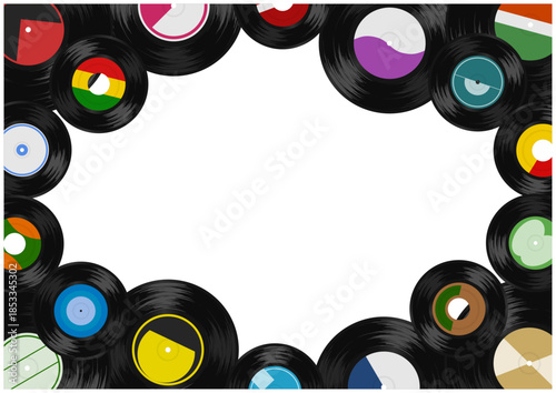 レコードで囲んだ円形フレームの音楽背景｜Vinyl record circular frame background