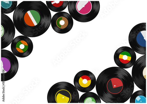 対角線構図のレコードフレーム音楽背景｜Diagonal vinyl record frame background