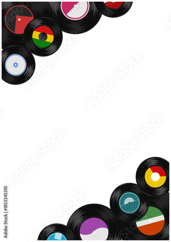 対角線構図のレコードフレーム音楽背景｜Diagonal vinyl record frame background