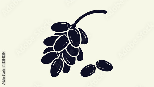 A simple, stylized illustration of a bunch of dark grapes with a few scattered on a light background.