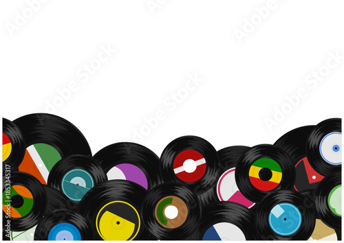 下側にレコードを配置した余白のある音楽背景｜Vinyl record bottom frame with blank space