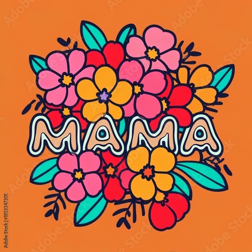 Colorful flowers with mama text.