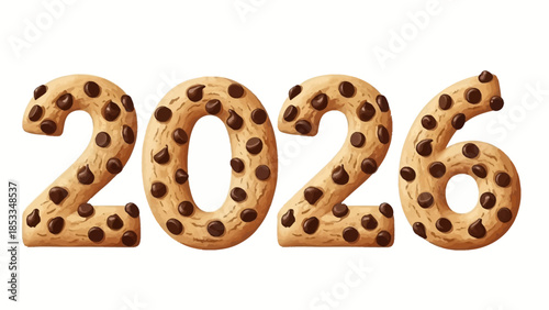 2026 Number Shaped Like Freshly Baked Chocolate Chip Cookies Sweet Food Art