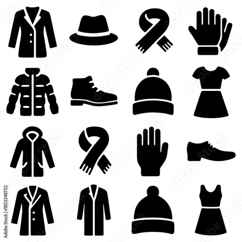 Clothing Silhouette Collection: A curated ensemble of fashionable attire, artfully presented as silhouettes, perfect for adding a touch of elegance to any design. 