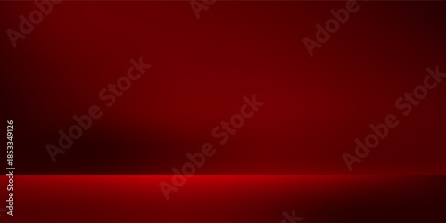 Red studio background. Abstract limbo podium studio room. Dark red gradient wall floor and spotlight scene. Showcase, promotion display. Vector stage mockup illustration
