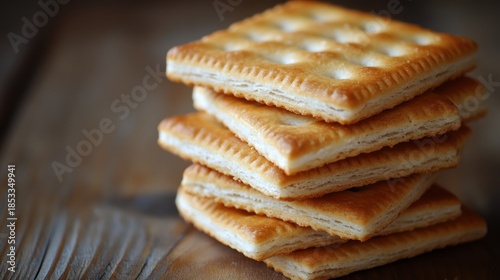 Stacked crackers on wooden table