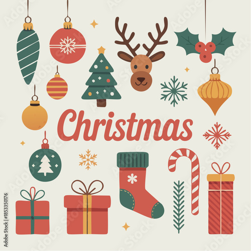 Christmas vector bundle with festive icons and decorations