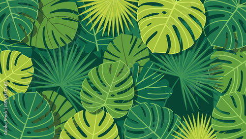 Vibrant Green Tropical Leaves Pattern Background Vector Illustration