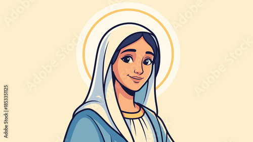 Portrait of a woman wearing a headscarf with a halo.