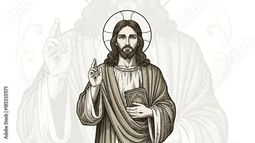 Jesus Christ blessing and holding a book.
