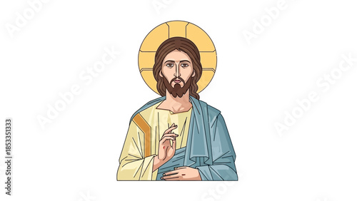 Iconic depiction of Jesus Christ with halo and traditional robes.