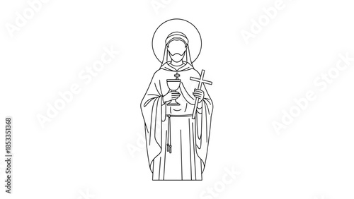 Line Drawing of a Saint Holding a Chalice and Cross.