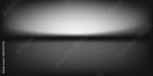 Black studio room. Limbo dark grey spotlight background. Abstract 3d backdrop for product presentation. Minimal wall scene. Showcase, promotion display. Vector stage mockup illustration