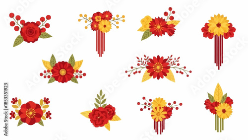 Vibrant Floral Arrangements A Collection of Artistic Flower Bouquets in Red and Yellow Hues