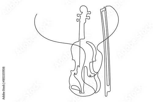 Continuous line drawing of a violin icon minimalist design isolated