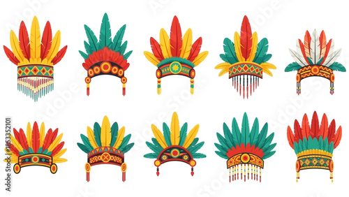 Colorful Native American Headdresses Illustration Symbolic Representation of Cultural Heritage