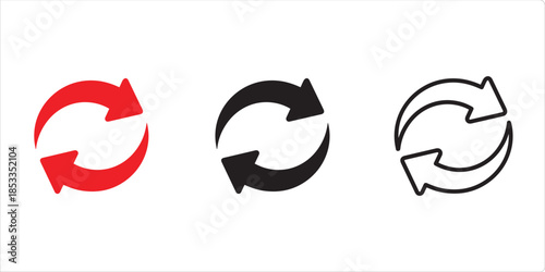 Circular Arrows: A visually clean and impactful graphic, featuring a set of three stylized, curved arrows in red, black, and outline versions, arranged horizontally.