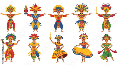 Sinulog Colorful illustrations of traditional Philippines dancers performing a cultural show for celebration