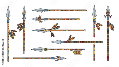 Decorative Spear Collection A Colorful Array of Ethnic and Tribal Spear Designs for Diverse Applications