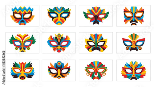 Sinulog Colorful Vector Illustrations of Carnival Masks in Various Designs and Styles for Festive Events UK