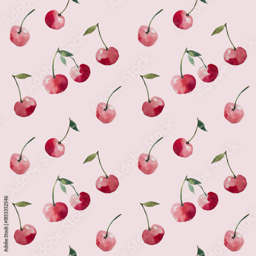 ラフな水彩で描いたサクランボのシックなパターン