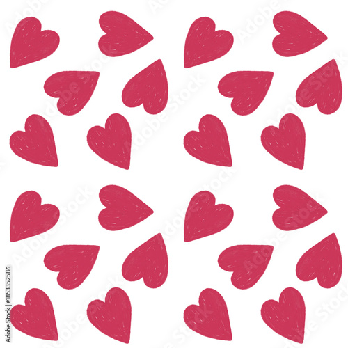 色鉛筆で描いたラフな赤いハートのパターン