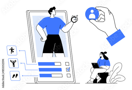 Fitness app concept. Fitness app features user interface with activity tracking, user profiles, and interactive design. Fitness app promotes healthy habits and digital engagement. For wellness