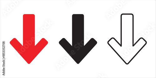 Descending Arrows Trio: A set of downward-pointing arrows, each in a distinct style, offer a versatile visual cue for direction, progress, or decline. They stand as a symbol for guidance.