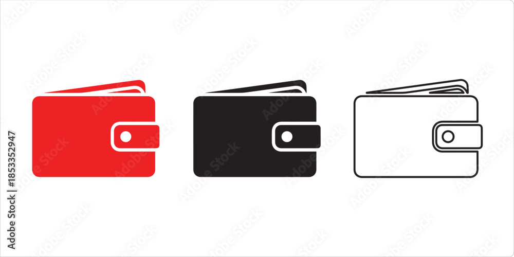 Obraz premium Wallet Icons: A set of simple wallet icons in varying colors and styles, symbolizing finance, and banking.