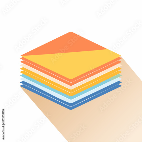 Vector illustration of abstract stacked cards with soft shadows, content layout concept, flat minimal style
