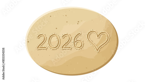 2026 Year and Heart Shape Drawn on Sand Beach Summer Vacation Concept
