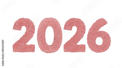 2026 Year Number in Red Fingerprint Identity and Personal Security Concept