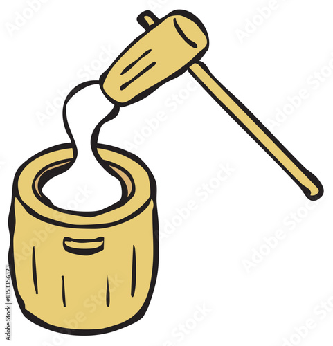 かわいい餅つき_臼と杵