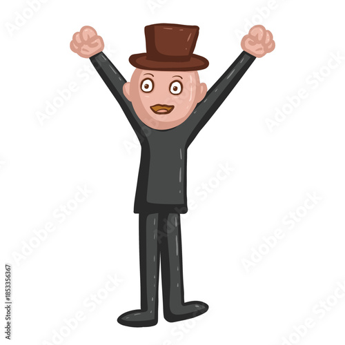 Cartoon Man wear Top hat and Arms raised