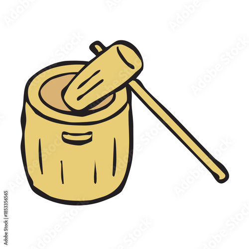 かわいい餅つき_臼と杵