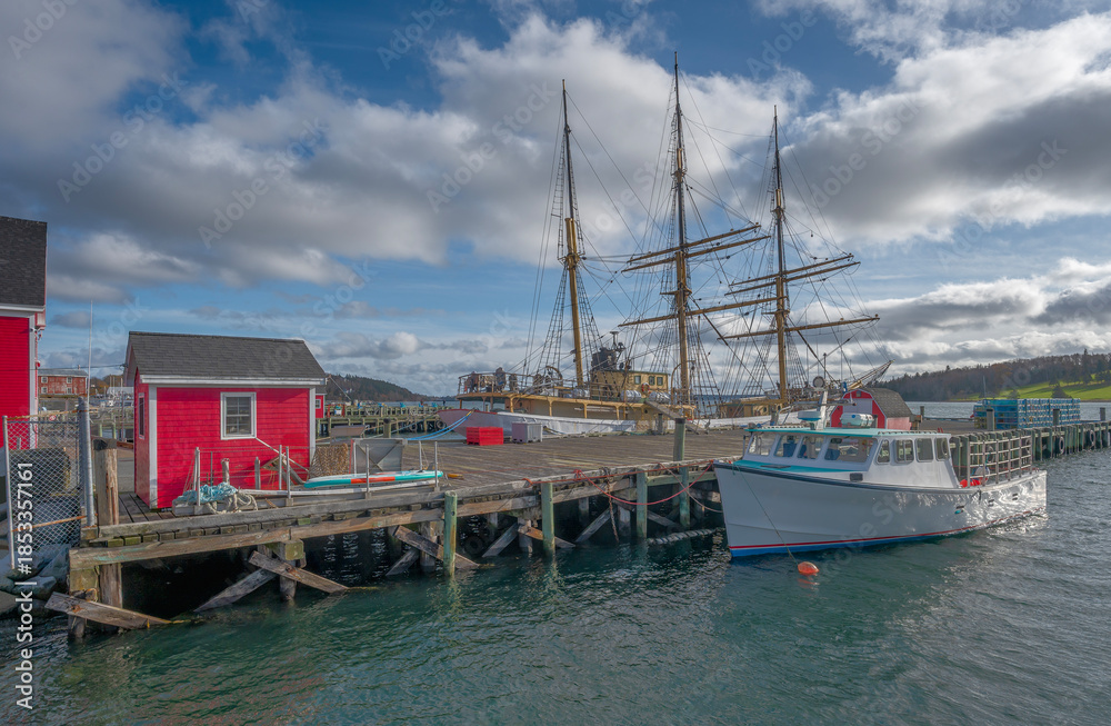 Fototapeta premium Moored boats at the dock in Lunenburg, Nova Scotia, Canada