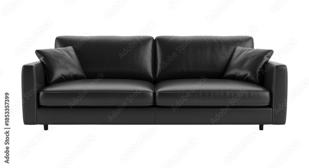 Fototapeta premium Chic black leather sofa on transparent background.