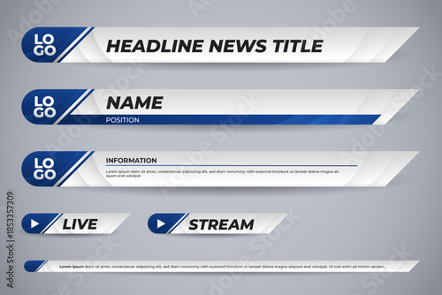 set blue corporate overlay lower third banner for  presentation and stream channel