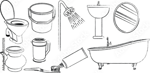 Bathroom essentials and toiletries illustration