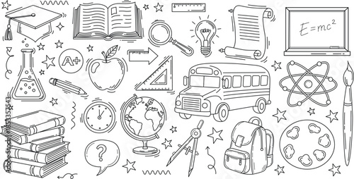 A collection of educational icons and objects for learning and school