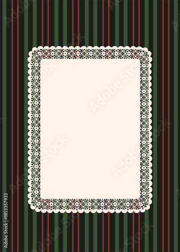 Lace Frame on Striped Dark Green Background