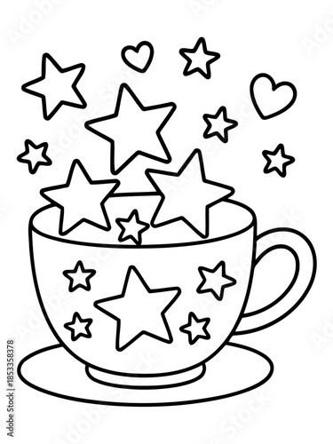 Magical Cup of Wishes: A whimsical illustration depicts a charming cup overflowing with stars and hearts, evoking a sense of wonder and enchantment.
