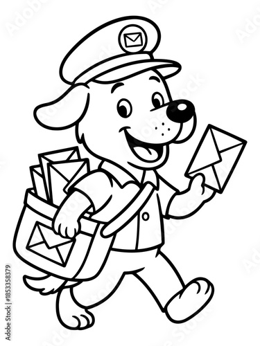 Delivering Delight: A cheerful canine postman, brimming with enthusiasm, strides forward, clutching a precious letter, embodying the joy of connection and communication.