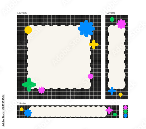 ポップ黒グリッド枠_バナー３サイズ