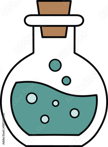 Cartoon Potion Bottle with Bubbles and Cork