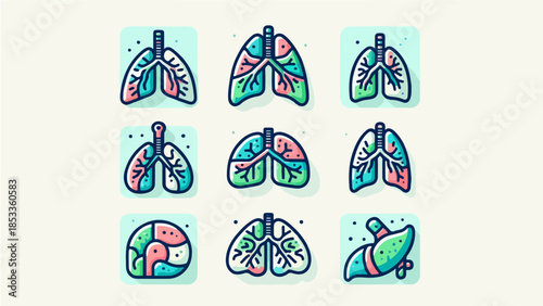 simple illustration of a set of colorful pictures of the lungs and internal organs