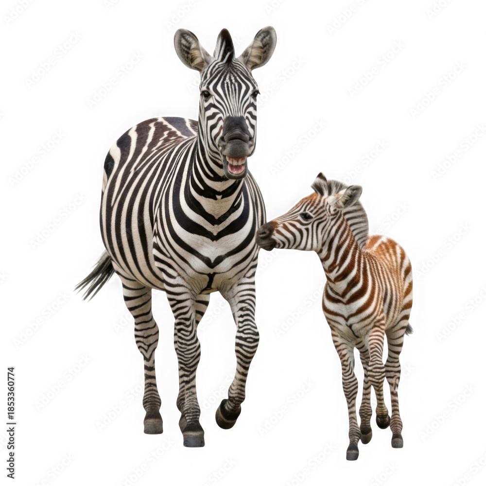 Fototapeta premium Zebra and foal isolated on transparent background