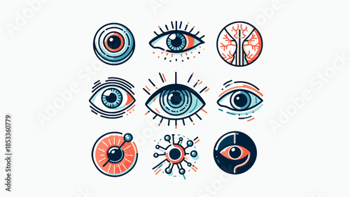 Human Eye Anatomy and Optometry Vision Care Icon Set Illustration