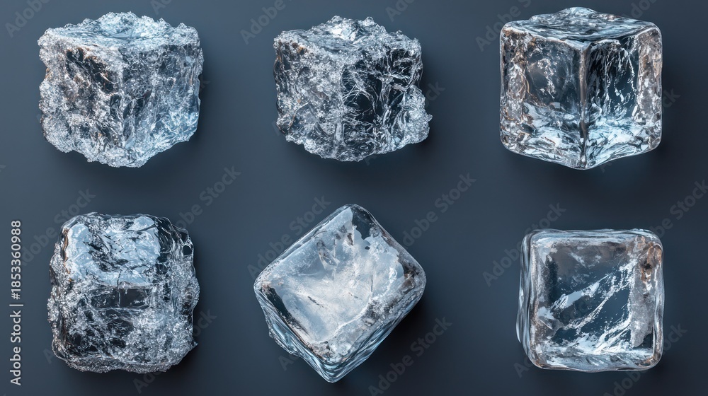 Obraz premium Six ice cubes on dark background, drinks, chilling