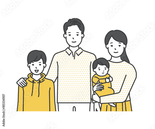 家族のイラストベクター素材（2世代4人）